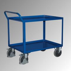 Tischwagen mit Stahlwanne - 2 Etagen - Traglast 400 kg - 695 x 995 mm (BxT) - Griff senkrecht - enzianblau