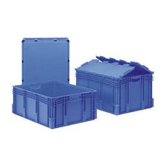 Euro-Stapelbehälter mit Deckel - Volumen 49 l - 60 kg - 138 x 600 x 800 mm (HxBxT) - Polypropylen - blau