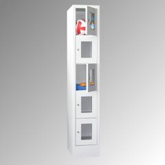 Vorschau: Schließfachschrank - Sichtfenstertüren - 12 Fächer a 400 mm - 1.187x1.630x500 mm (HxBxT) - Sockel - Zylinderschloss - lichtgrau online kaufen - Verwendung 4
