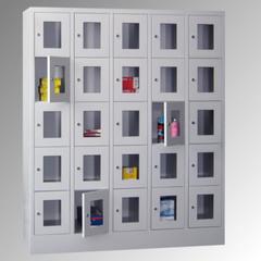 Vorschau: Schließfachschrank - Sichtfenstertüren - 12 Fächer a 400 mm - 1.187x1.630x500 mm (HxBxT) - Sockel - Zylinderschloss - lichtgrau online kaufen - Verwendung 9