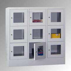 Vorschau: Schließfachschrank - Sichtfenstertüren - 15 Fächer a 400 mm - 1.850x1.230x500 mm (HxBxT) - Sockel - Zylinderschloss - enzianblau online kaufen - Verwendung 6