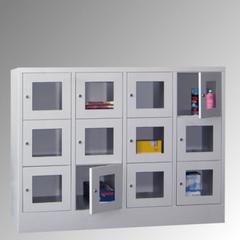 Vorschau: Schließfachschrank - Sichtfenstertüren - 12 Fächer a 400 mm - 1.187x1.630x500 mm (HxBxT) - Sockel - Zylinderschloss - lichtgrau online kaufen - Verwendung 1