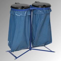 Müllsackständer - für zwei 120 l Säcke - 980 x 850 x 480 mm (HxBxT) - enzianblau - Deckel Kunststoff, schwarz