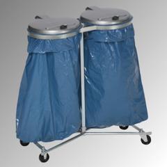 Müllsackständer mit 4 Rollen - für zwei 120 l Säcke - 1.020 x 860 x 500 mm (HxBxT) - verzinkt - Deckel Kunststoff, silber