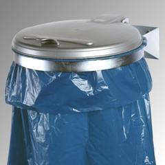 Vorschau: Müllsackhalter zur Wandmontage - für einen 120 l Sack - 400 x 510 mm (BxT) - verzinkt - Deckel Kunststoff, silber online kaufen - Verwendung 1