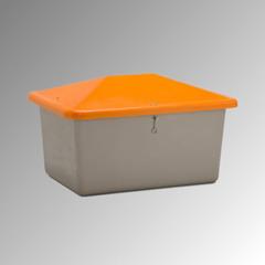 Streugutbehälter für Streusalz, Winterstreumittel, Futtermittel, 550 l Volumen, 780 x 1.340 x 990 mm (HxBxT), GFK, grau/orange