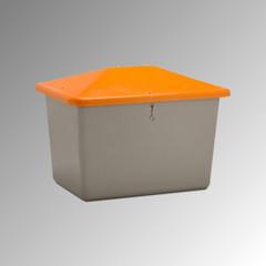 Streugutbehälter für Streusalz, Winterstreumittel, Futtermittel, 700 l Volumen, 960 x 1.340 x 990 mm (HxBxT), GFK, grau/orange