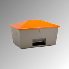 Streugutbehälter für Streusalz, Winterstreumittel, Futtermittel, mit Entnahmeöffnung, 1.100 l Volumen, 1.010 x 1.630 x 1.210 mm (HxBxT), grau/orange