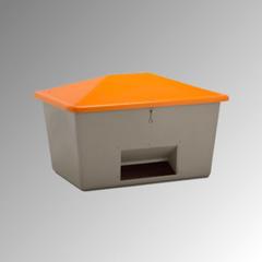 Streugutbehälter für Streusalz, Winterstreumittel, Futtermittel, mit Entnahmeöffnung, 1.500 l Volumen, 1.040 x 1.840 x 1.430 mm (HxBxT), grau/orange