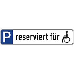 Hinweisschild, P reserviert für, Alu, 520x110 mm + Symbol Rollstuhlfahrer