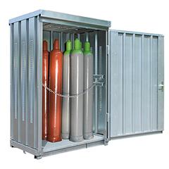 Safe-Gasmagazin, Verzinkt, mit Gitterrostboden, BxTxH 1420x1080x2250 mm, montiert, Kapazität 14 Flaschen 50 l