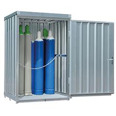 Safe-Gasmagazin, Verzinkt, mit Gitterrostboden, BxTxH 1420x1490x2250 mm, montiert, Kapazität 25 Flaschen 50 l