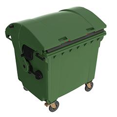 Kunststoff-Müllgroßbehälter nach EN 840-6, Volumen 1100 l, fahrbar, Farbe grün, mit Kindersicherung, BxTxH 1370x1115x1470 mm