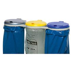 Abfallsammler 3-Fach, wandmont. kieselgrau, Deckelsilber, gelb und blau Kunststoff, BxTxH 1200x510x70 mm