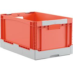 Falt-/Klappbox, PP, LxBxH auß/inn 600/570x400/370x320/310 mm, Vol. 65 l, Boden + Wände geschlossen, ohne Deckel, Farbe orange