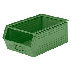 Sichtlagerkasten aus Stahlblech, Farbe grün, mit Tragstab, BxTxH 322x515x200 mm, VE 5 Stück