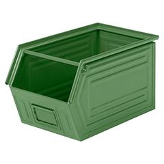 Sichtlagerkasten aus Stahlblech, Farbe grün, mit Tragstab, BxTxH 326x540x300 mm, VE 4 Stück