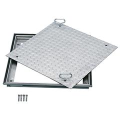 Stahl-Schachtabdeckung, verzinkt, mit Deckelplatte aus Riffelblech, lichtes Schachtmaß BxT 800x600 mm, Außenmaß BxT 960x760 mm