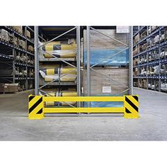 Vorschau: Regalschutz-Planken-Set, für Doppelregalreihe, Innenbereich, einstellbar von 1700-2100 mm, beschichtet in gelb, mit schwarzen Streifen online kaufen - Verwendung 2