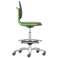 Arbeitsdrehstuhl mit Flex-Rückenlehne u. Sitzkante, Sitzschale grün, Sitz Kunstleder schwarz, Rollen u. Fußring, Sitz Höhe 560-810 mm