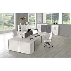 Vorschau: Schreibtisch, BxTxH 1800x800x680-820 mm, 4-Fuß-Gestell alusilber, Schwebeplatte weiß, inkl. Kabelkanal online kaufen - Verwendung 2