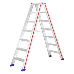 Stufen-Stehleiter, beidseitig begehbar, inkl. Spreizsicherung, Höhe 1350 mm, 2x6 Stufen, Gewicht 8,1 kg