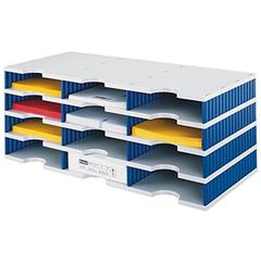 Ablage- und Sortiersystem, Grundmodul, 3x4 Fächer, BxTxH 723x331x293 mm, Polystyrol, grau/blau