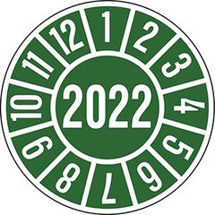 Hinweisschild, Plakette, grün, Jahr 2022, PVC-Folie, Durchm. 35 mm, VE 10 Stück, Mindestabnahme 10 VE