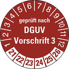 Hinweisschild, Plakette, rot, geprüft nach DGUV Vorschrift, Jahr 2021, PVC-Folie, Durchm. 30 mm, VE 10 Stück, Mindestabnahme 10 VE