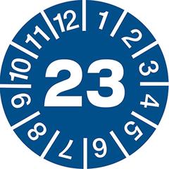 Hinweisschild, Plakette, blau, Jahr 2023, PVC-Folie, Durchm. 15 mm, VE 10 Stück, Mindestabnahme 10 VE