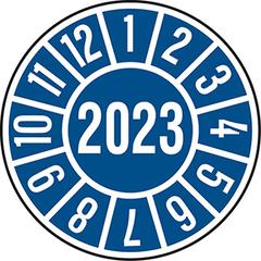 Hinweisschild, Plakette, blau, Jahr 2023, PVC-Folie, Durchm. 35 mm, VE 10 Stück, Mindestabnahme 10 VE