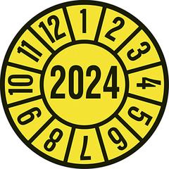 Hinweisschild, Plakette, gelb, Jahr 2024, PVC-Folie, Durchm. 35 mm, VE 10 Stück, Mindestabnahme 10 VE