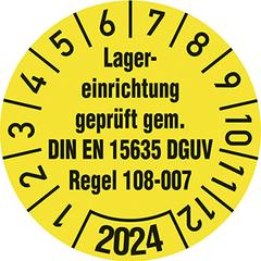 Prüfplakette, Lagereinrichtung geprüft 2024, Durchm. 30 mm, Folie, gelb, VE 10 Stück, Mindestabnahme 10 VE