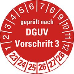 Hinweisschild, Plakette, rot, geprüft nach DGUV Vorschrift, Jahr 2023, PVC-Folie, Durchm. 30 mm, VE 10 Stück, Mindestabnahme 10 VE