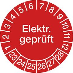 Hinweisschild, Elektr. geprüft 2023, PVC-Folie, rot, Durchm. 30 mm, VE 10 Stück, Mindestabnahme 10 VE