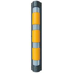 Eckschutzschiene, gelb-schwarz, 4 Ringe 270 Grad retroreflektierend und 3 Stoßabsorber aus gelben PVC, L. 900 mm, ohne Befestigungsmaterial