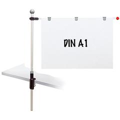 Tisch-Planhalter, 1 Alu-Schwenkarm A1 (1000 mm) mit 3 Magnetclips, Klemmfuß für Tischplatten bis 60 mm Stärke