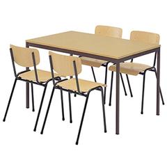 Tisch-Stuhl-Set, bestehend aus 4 Stapelstühlen und 1 Tisch 1600 mm breit, Gestell braun, Tischplatte buche