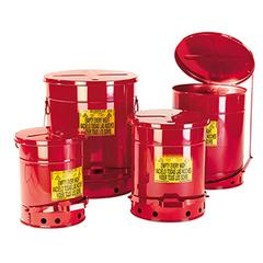 Entsorgungsbehälter aus Stahl, Volumen 23 Liter, Farbe rot, Durchm.xH 302x403 mm, mit Fußpedal