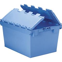 Euronorm-Mehrwegbehälter, Klappdeckel, Volumen 14 Liter, LxBxH 410x300x190 mm, Farbe blau, VE 2 Stück