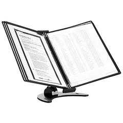 Vorschau: Sichttafel-Tischständer 3-D, 360 Grad drehbar, 5 DIN A4 PP-Tafeln, schwarz, Gewicht 2,2 kg online kaufen - Verwendung 1