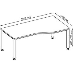 PC-Schreibtisch, BxTxH 1800x800-1000x685-810 mm, höhenverstellbar, 4-Fuß-Gestell, Platten-/Gestellfarbe ahorn/weißalu