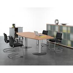 Konferenztisch, BxTxH 2000x1200x720 mm, Plattenfarbe ahorn, Säule silber, Tellerfuß anthrazit online kaufen - Verwendung 3