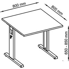 Schreibtisch, BxTxH 800x800x650-850 mm, höhenverstellbar, C-Fuß-Gestell, Platte buche