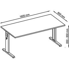 Schreibtisch, BxTxH 1600x800x650-850 mm, höhenverstellbar, C-Fuß-Gestell, Platte eiche